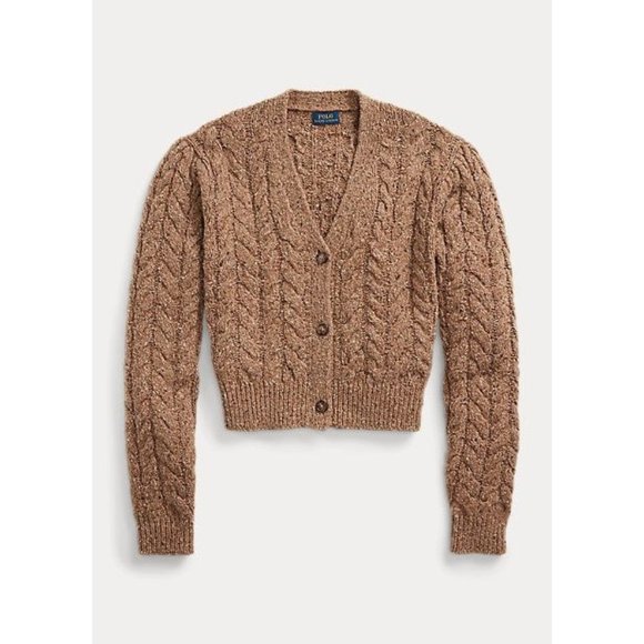Ralph Lauren Sweaters - Ralph Lauren Cable Wool Blend Puffed-Sleeve Cardigan Small